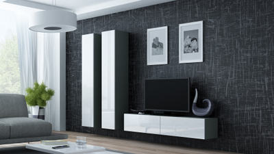Vitrinë muri Vigo Pena 180, 180x40x30 cm, gri e bardhë