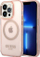 Mbrojtëse telefoni Guess GUHMP14XHTCMP për iPhone 14 Pro Max, MagSafe, e fortë, rozë transparente me kontur ari