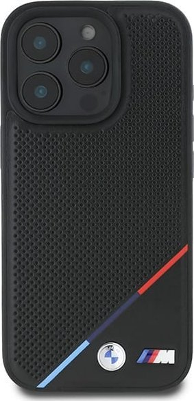 Kapak telefoni BMW M Perforated Tricolor Line MagSafe, për Apple iPhone 16 Pro, i zi