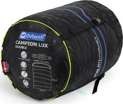 Qese gjumi dopio Outwell Campion Lux Double, me mbushje sintetike, me zinxhir anësor nga e majta, gri e errët