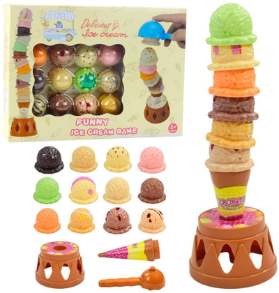 Lojë shkathtësie Ice Cream Tower, set me 17 pjesë, toptha akulli shumëngjyrësh