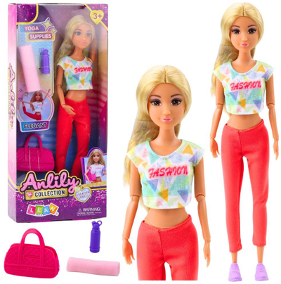 Kukull Anlily Yoga Doll, gjymtyrë të lëvizshme, set me tapet çantë dhe shishe, shumëngjyrëshe