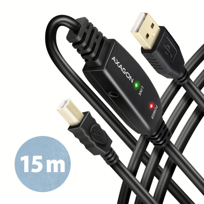 Kabllo USB Axagon ADR-215B, USB-A me USB-B, 15m, e zezë