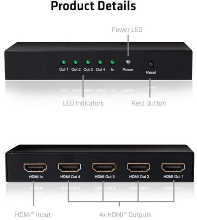 Сплитер HDMI Club 3D CSV-1380, 4 порти, 4K 60Hz, црн