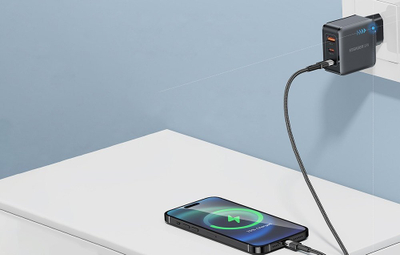Karikues muri Essager ECT2CA-JZB01-Z, GaN, 65W, 2x USB-C edhe USB-A, i zi
