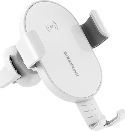 Mbajtës telefoni për veturë Borofone Gravity BFO-BQ5-W, karikues wireless 10W, i bardhë