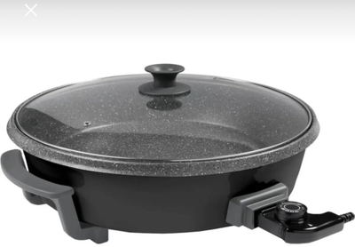 Tigan elektrik Asel Harlem Pizzamatik, shtresë graniti, kapak xhami, gri e errët
