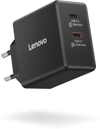 Полнач USB C Lenovo Dual 65W GaN, 2 порти USB C, црн