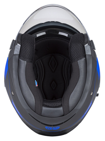 Helmetë moto CASSIDA Jet Tech RoxoR, vizor me syze dielli, black matt blue grey white