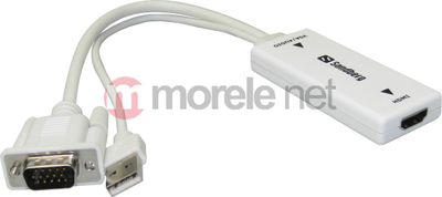 Adapter video Sandberg 50878, nga VGA në HDMI, me USB dhe audio 3.5 mm, i bardhë
