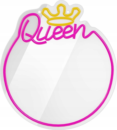 Pasqyrë dekorative Forever Mirror LED Queen FMNE04, ndriçim LED me dimmer, neon rozë verdhë