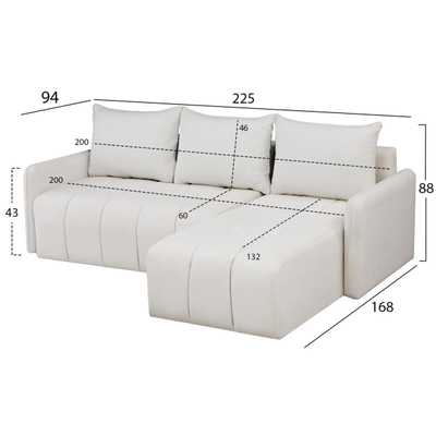 Sofa-Shtrat këndore Proton 225×94×70 Hcm (HM3272.01), bardhë