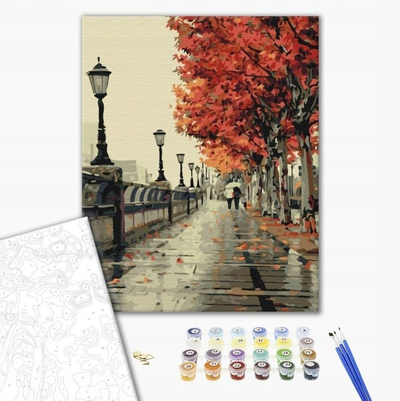 Set pikturimi me numra Autumn Boulevard, kanavacë, komplet me bojëra, shumëngjyrësh