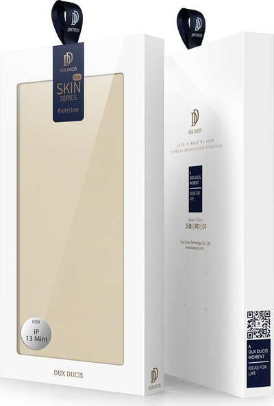 Këllëf me kapak Dux Ducis Skin Pro për iPhone 13 mini, lëkurë ekologjike, xhep për kartë, ngjyrë ari