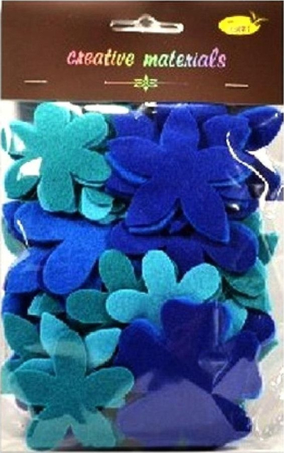 Lule zbukuruese prej fleti Rico Design Felt Flowers, 48-65mm, set 60 copë, blu