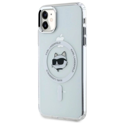 Mbrojtëse telefoni Karl Lagerfeld IML Metal Choupette Head, për iPhone 11 XR 6.1", MagSafe, e bardhë