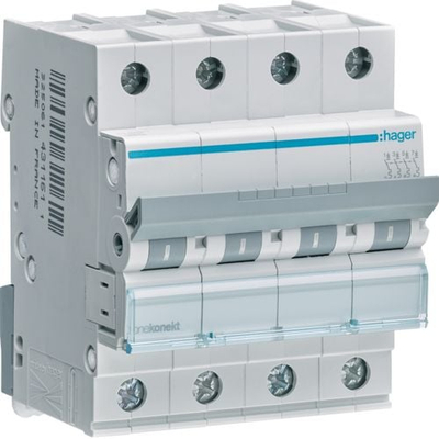 Автоматски прекинувач Hager MCN425E, 4P, 25A, 6kA, AC