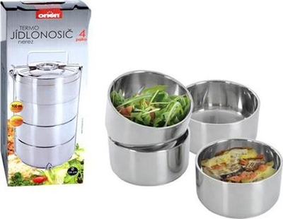 Kuti termike për drekë inox, set 4 enë, me kapak, argjendtë