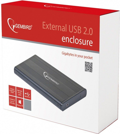 Disk Gembird Bay, USB 2.0, HDD 2.5" SATA, alumin, i zi (EE2-U2S-5)