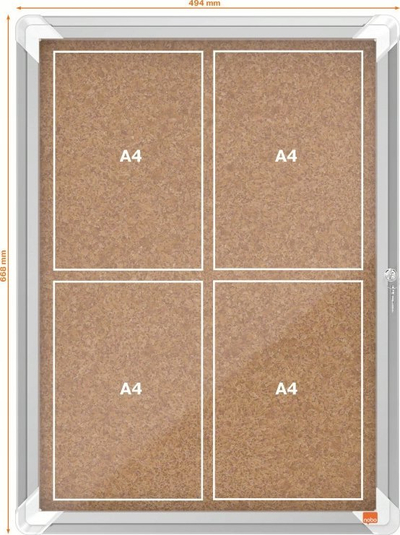 Kasetë njoftimesh Nobo Premium Plus 1902561, murale, tapet kork për 4x A4, me xham