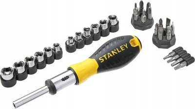 Set kaçavidash me ratchet Stanley 0-54-925, 29 pjesë, me bit-a dhe çelësa soketash