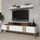 Kabinet TV Kalune Design September, me rafte, këmbë druri, e bardhë