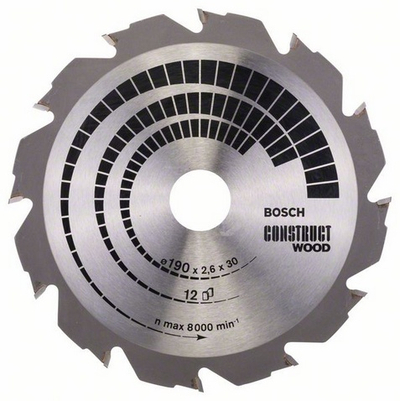 Teh rrethor Bosch Construct Wood 190mm, 12 dhëmbë, 30mm