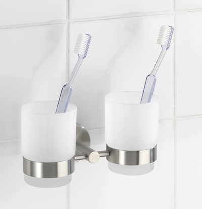 Kupë dyshe për furça dhëmbësh Wenko Bosio, xham i mjegulluar, çelik inox, argjend