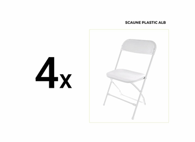 Set tavolinë me karrige Heinner, palosëse, çelik dhe plastikë HDPE, e bardhë