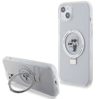 Kapak telefoni Karl Lagerfeld Ringstand Karl and Choupette, MagSafe, transparent