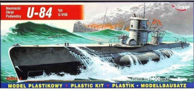 Model plastik Mirage U-Boat U-84 VIIB, nëndetëse për montim, shkallë koleksionisti, gri