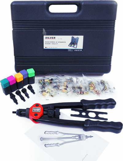 Riveter për dado shtrënguese Silver EX10563, M5–M12, set me koka çeliku