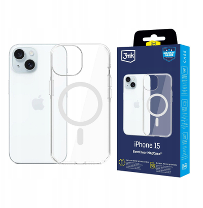 Kapak telefoni 3MK EverClear MagCase për iPhone 15, transparent, i përshtatshëm për MagSafe