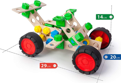 Lodër ndërtimi Alexander Constructor Junior 3n1 Buggy, 90 copa, dru edhe plastikë me ngjyra
