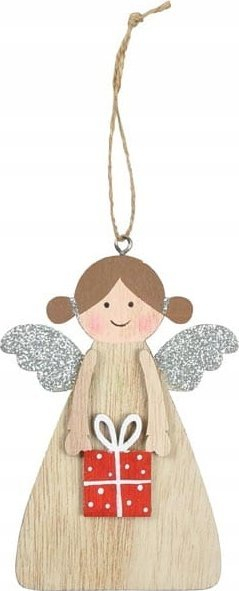 Dekor varëse druri MFP Angel 8886256, 12cm, engjëll me dhuratë, shumëngjyrësh