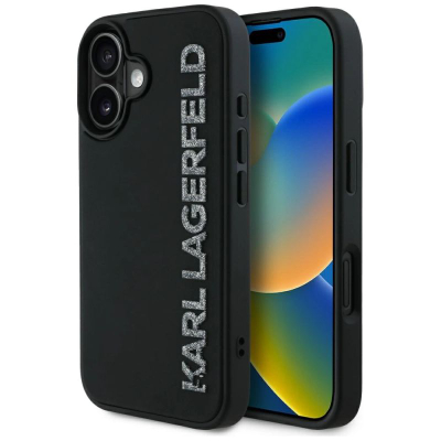 Futrollë Karl Lagerfeld Klhcp16Srbkgvck për iPhone 16, 3D Rubber, me shkëlqim glitter, e zezë