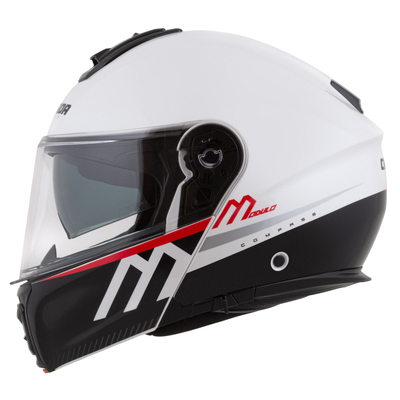 Kaskë moto Cassida Modulo 2.1 Compass, me vizor Pinlock, touring flip up, e bardhë pearl e zezë e kuqe argjend