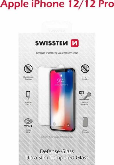 Заштита за екран Swissten за Ајфон 12 12 Про, зацврстено стакло, транспарентно
