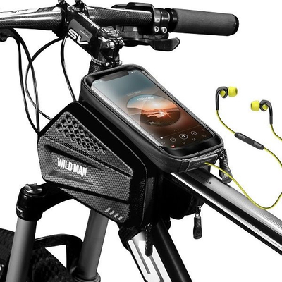 Торба за велосипед WildMan ES6 XXL, со држач за паметен телефон, водоотпорна, црна