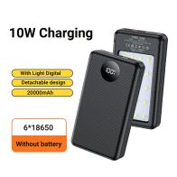 Power Bank UniTrade 10W 6*18650 Dual USB Type C Charge + LED dritë iPhone & Android, argjendtë/zezë