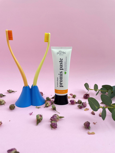 Mbajtëse furçash dhëmbësh Promis Duo, bioplastikë, për 2 furça, portokalli