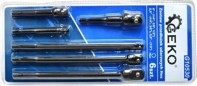 Set zgjatuesish HEX Geko G10530, 6 copë, 1/4" 3/8" 1/2", metalik