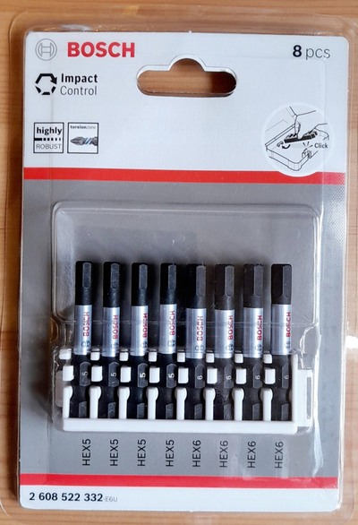 Set bitash kaçavide Bosch Impact Control, HEX5 HEX6, 8 copë, ngjyrë e zezë