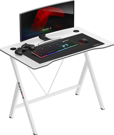 Tavolinë gaming Huzaro Hero 1.4, e vogël, MDF carbon fiber, e bardhë