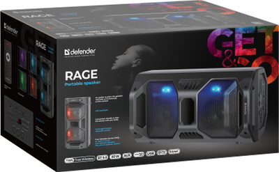 Портабилен звучник Defender Rage 65109, TWS, караоке, црн