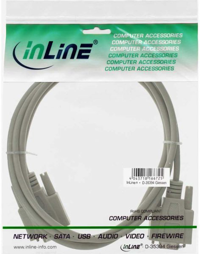 Kabllo serial InLine DB-9 në DB-9, 5 metra, gri