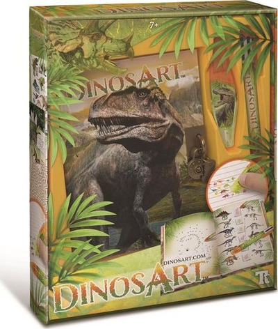 Set ditari sekret DinosArt, me bravë e çelësa, stilolaps me 6 ngjyra, shumëngjyrësh
