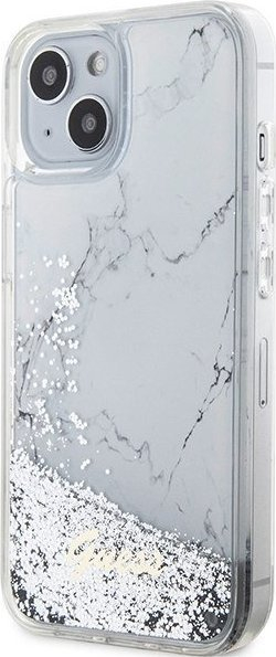 Mbrojtëse telefoni Guess GUHCP14SLCSGSGH për iPhone 14, hardcase Liquid Glitter Marble, e bardhë