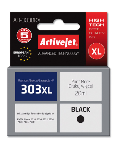 Ngjyrë për printer Activejet AH-303BRX (zëvendësim për HP 303XL T6N04AE), 20 ml, e zezë
