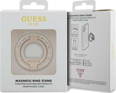 Mbajtës unazor MagSafe Guess GUMRSALDGD, metal, me gurë dekorativë, ngjyrë ari